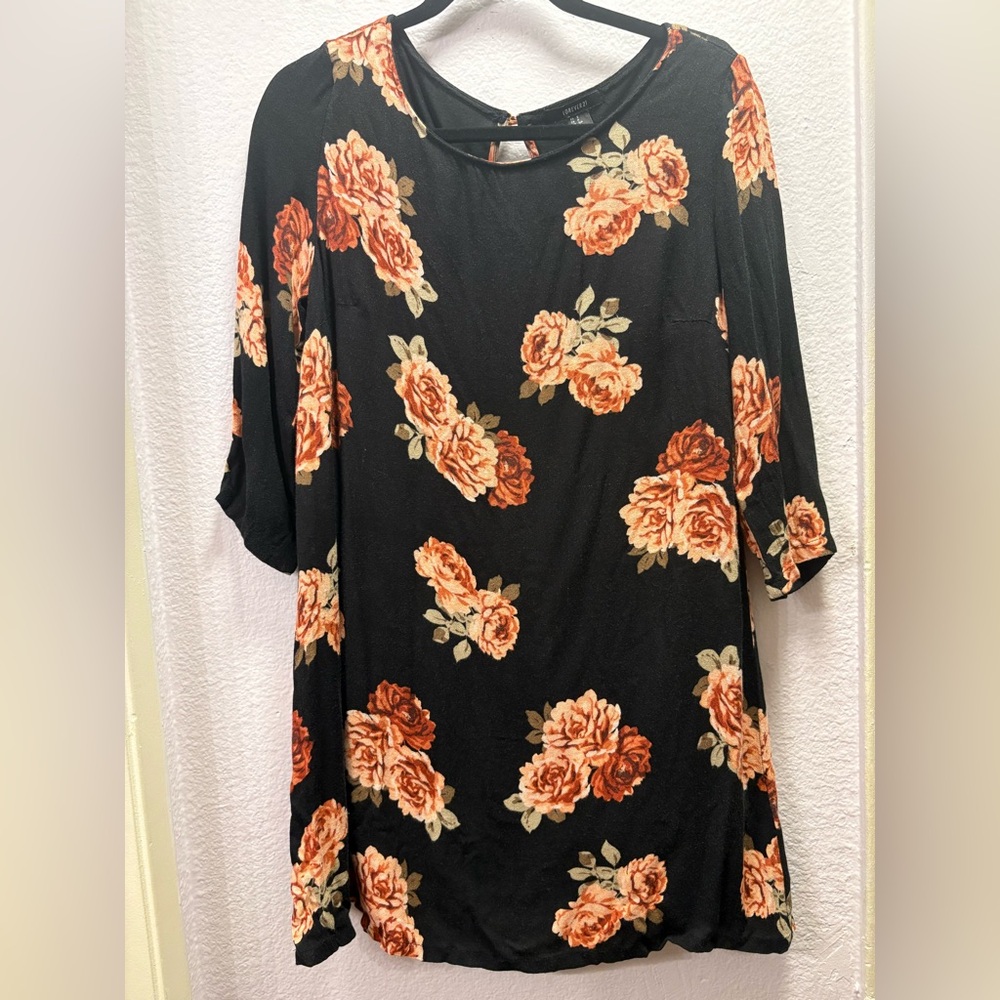 Forever 21 Black Dress with Orange Floral Pattern